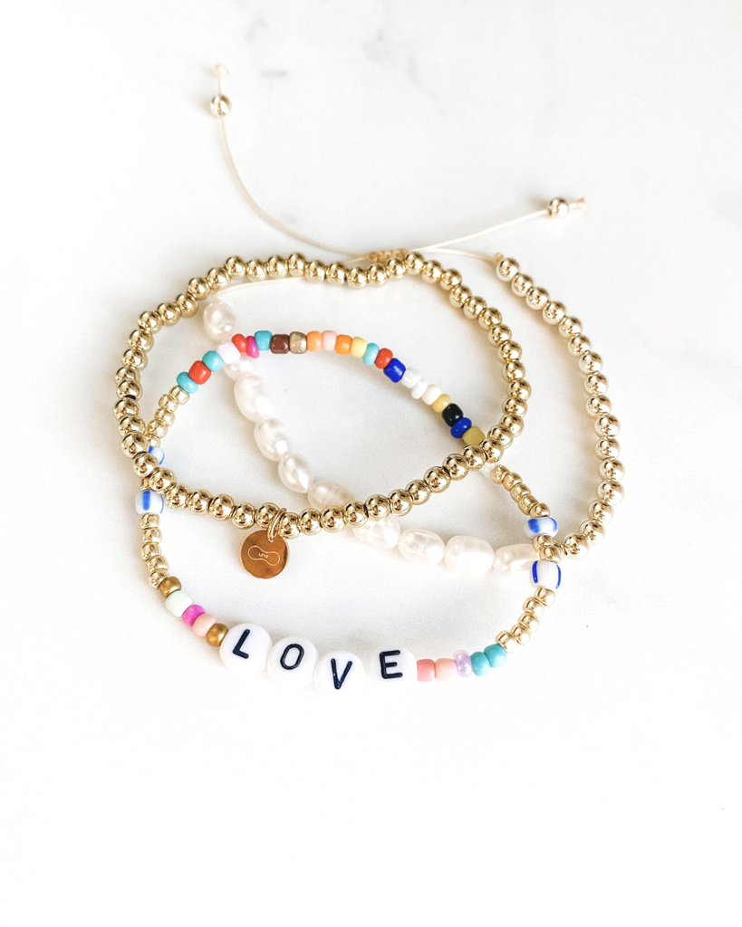 18k Gold 'Spread Love' Beaded Stack