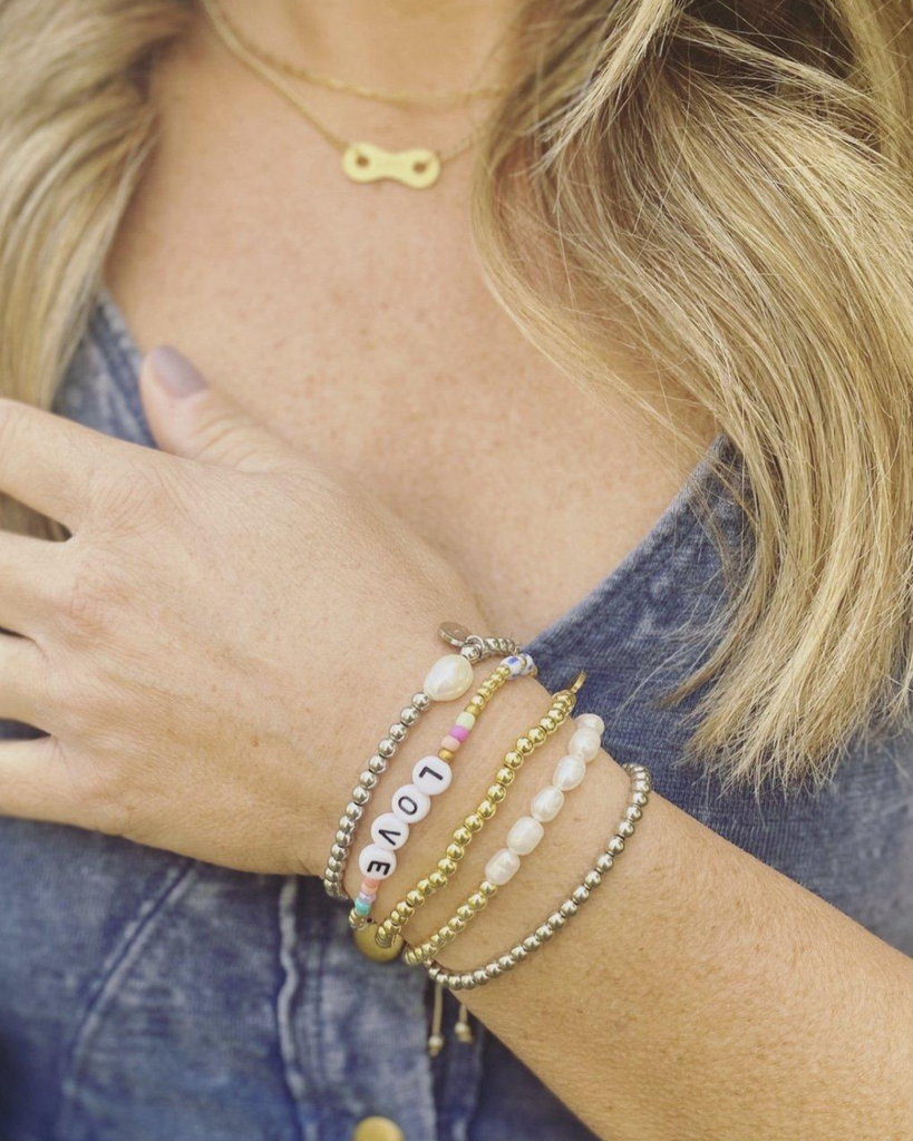 18k Gold 'Spread Love' Beaded Stack