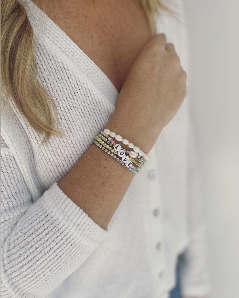 18k Gold 'Spread Love' Beaded Stack